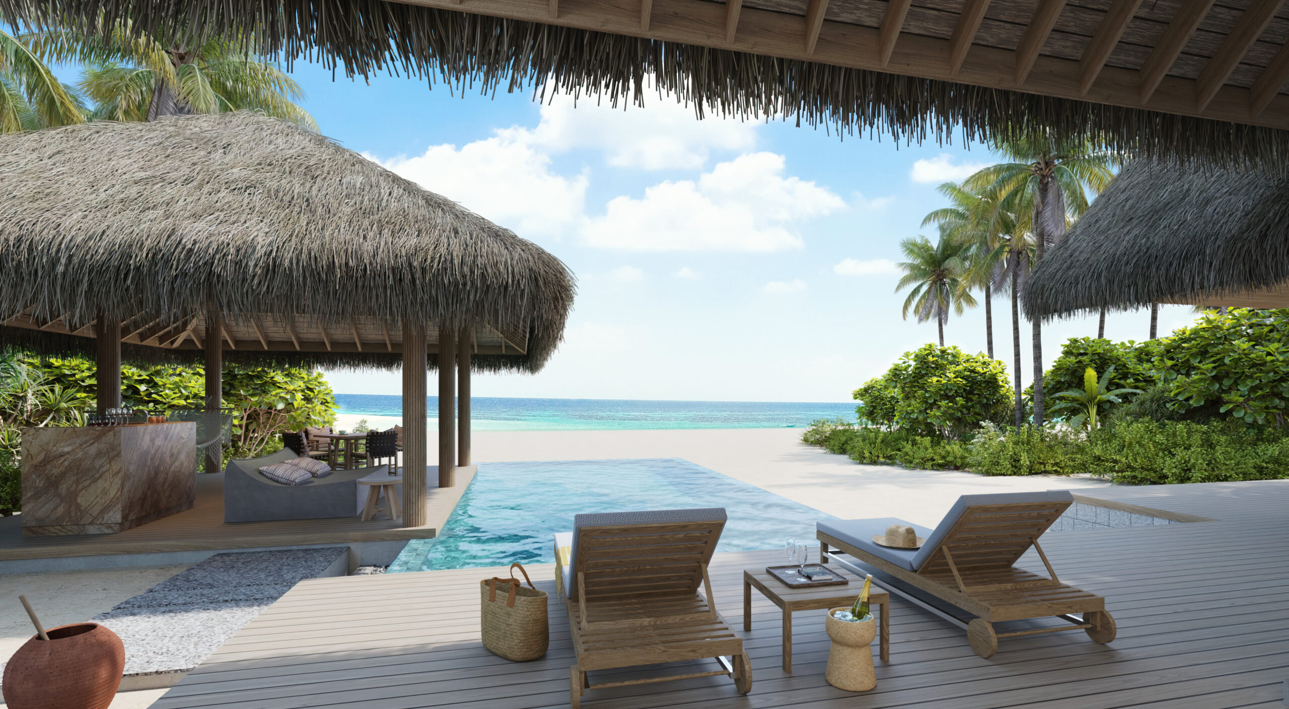 Beach Retreat with Pool (Type1) Outdoor deck view Six Senses Kanuhura